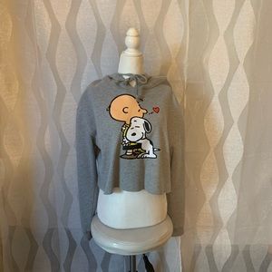 Peanut Charlie Brown and Snoopy cropped grey hoodie